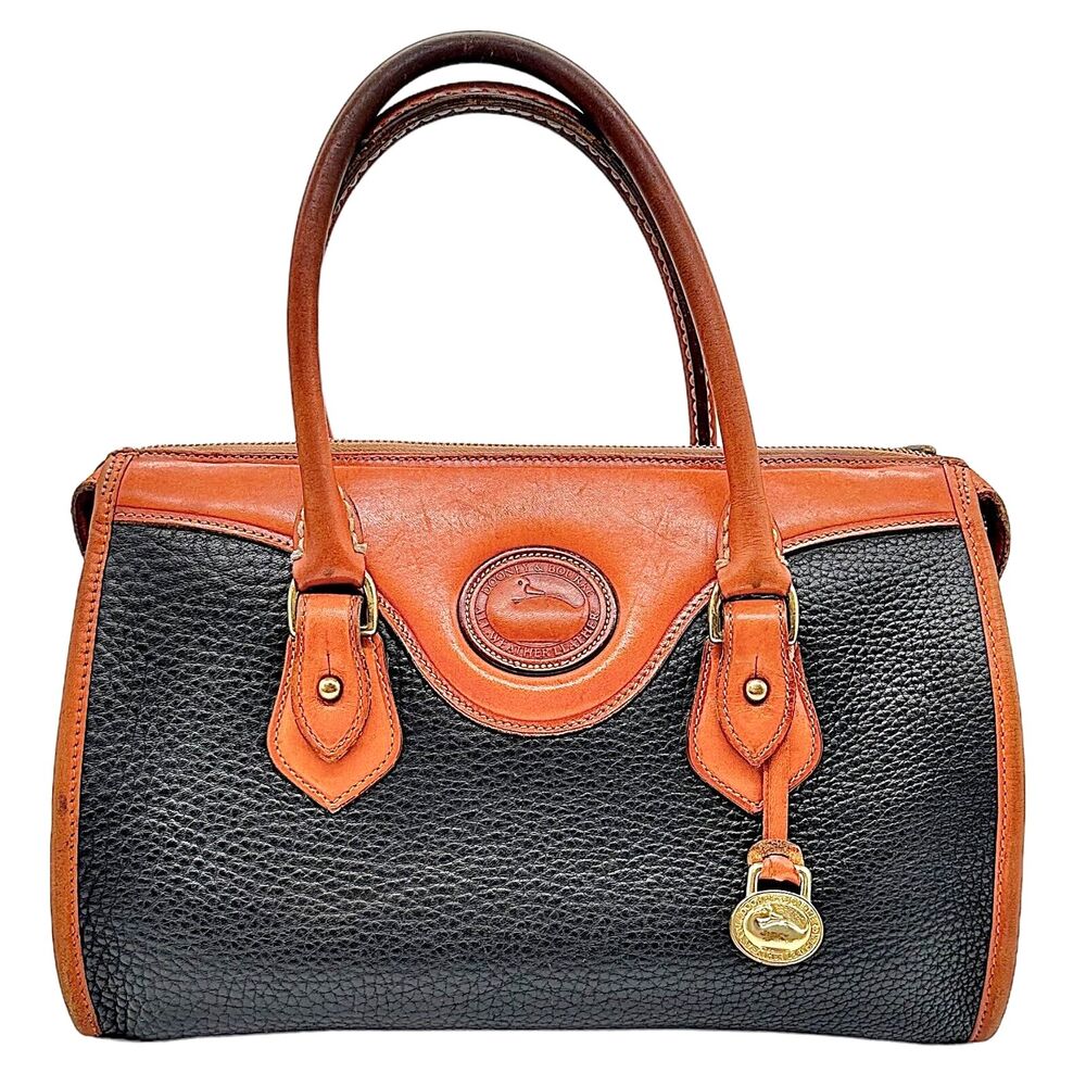 Vintage Dooney Bourke Black Pebbled Leather Top Handle Satchel Purse Handbag